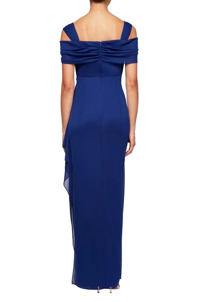 Shop Alex Evenings Embellished Cold Shoulder Column Evening Gown In Electric/blue