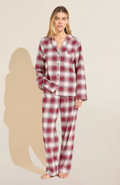 Shop Eberjey Plaid Cotton Flannel Pajamas In Tartan Plaid Haute Red Ivory