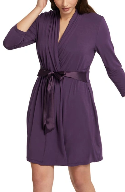 Shop Fleur't Iconic Short Knit Robe With Satin Tie In Pinot