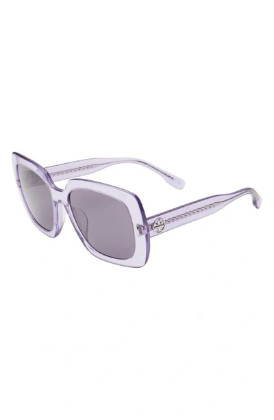Shop Tory Burch 56mm Square Sunglasses In Transparent Violet