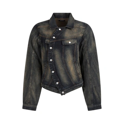 Egonlab Wrapped Denim Jacket In Blue Dirty Wash | ModeSens