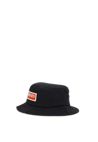 Shop Kenzo "bucket" Cotton Fisherman Hat In Black