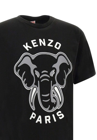 Shop Kenzo Paris "graphic Tee Elephant" Cotton T-shirt In Black