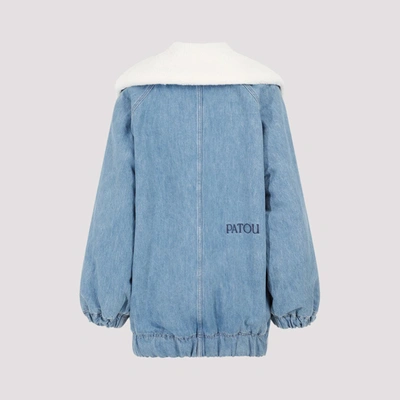 Shop Patou Oversize Denim Shearling Coat In Blue