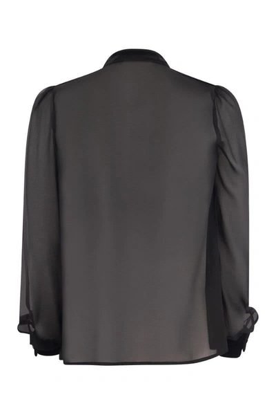 Shop Elisabetta Franchi Viscose Shirt With Velvet Plastron In Black