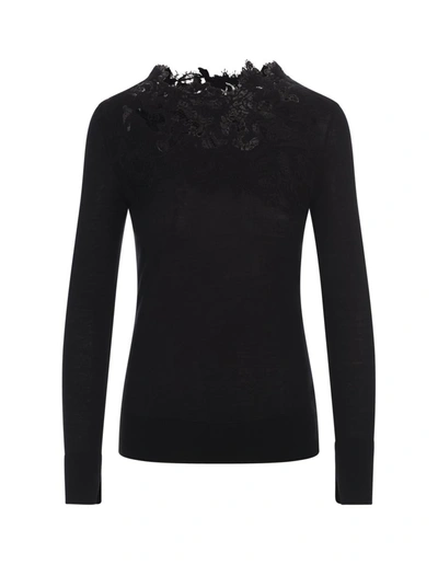 Shop Ermanno Scervino Cashmere Sweater With Lace In Black