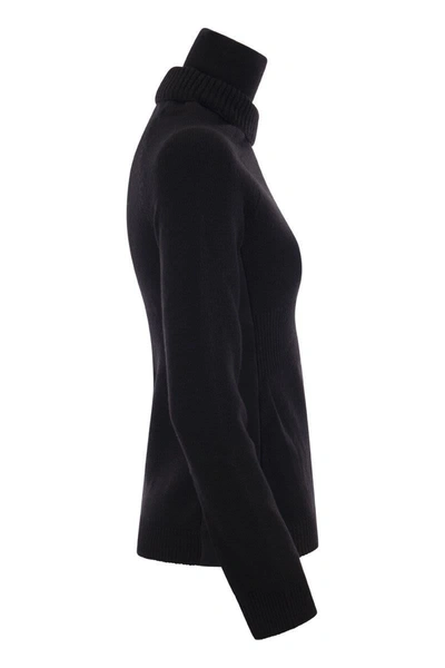Moncler Shell-trimmed Wool-blend Turtleneck Sweater In Black