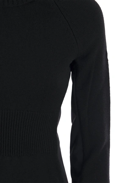 Moncler Shell-trimmed Wool-blend Turtleneck Sweater In Black