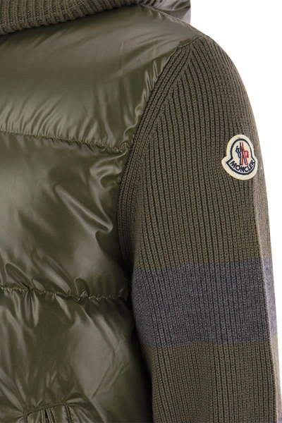 Shop Moncler Padded Wool Cardigan In Green