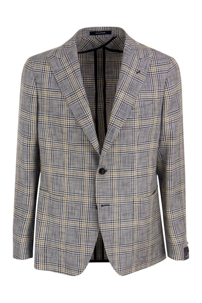 Shop Tagliatore Jacket With Tartan Pattern In Light Blue/beige