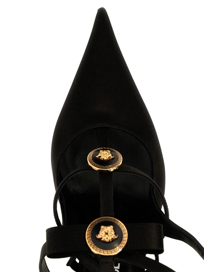 Shop Versace 'medusa' Satin Pumps In Black