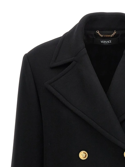 Shop Versace Double-breasted Wool Coat In Black