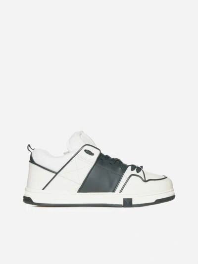 Shop Valentino Open Skate Leather Sneakers In Ivory,dark Green