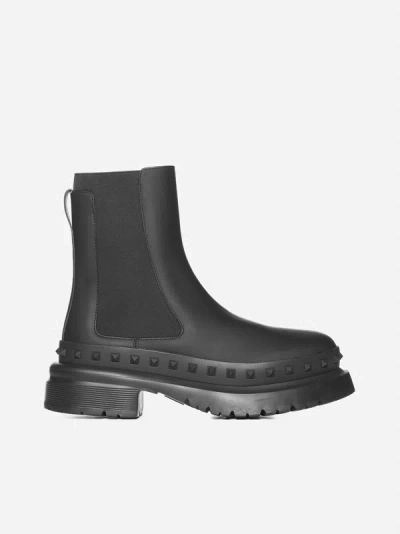 Shop Valentino Beatle Rockstud Leather Chelsea Boots In Black