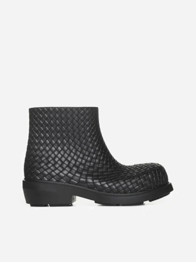 Shop Bottega Veneta Fireman Intreccio Rubber Ankle Boots In Black