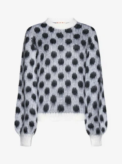 Shop Marni Polka-dot Mohair Blend Sweater In White,black