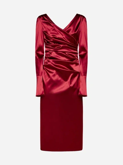 Shop Dolce & Gabbana Satin Draped Midi Skirt In Red