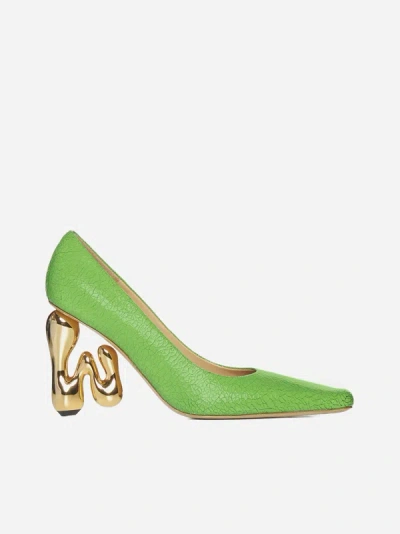 Shop Jw Anderson Bubble Logo Leather Pumps In Fluo Green