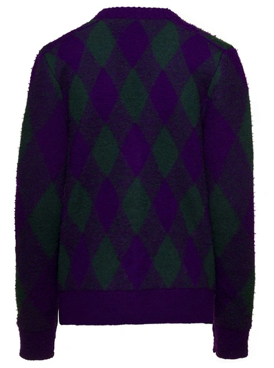 Shop Burberry Purple Cardigan With Argyle Motif In Wool Woman In Violet