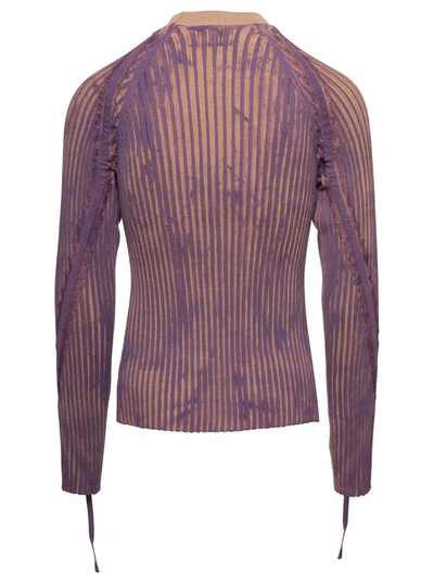 Shop Bluemarble Beige And Violet Hand-painted Rib Sweater With Drawstring In Wool Man