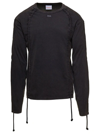 Shop Bluemarble Black Long Sleeve T-shirt With Drawstring In Cotton Man