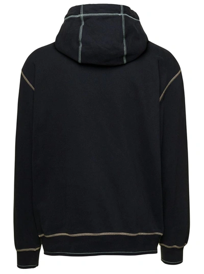 Shop Stone Island Black Hoodie With Contrasting Embroidered Logo In Cotton Man