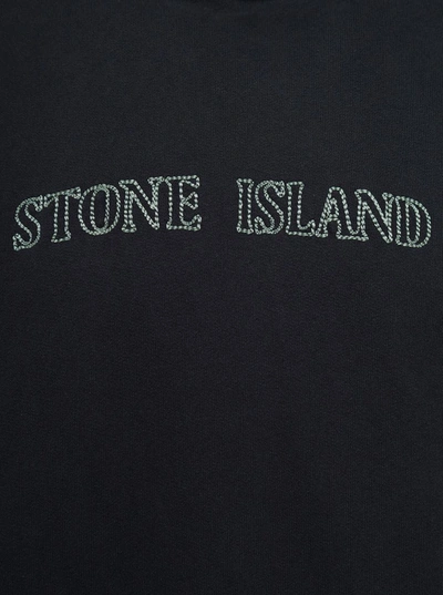 Shop Stone Island Black Hoodie With Contrasting Embroidered Logo In Cotton Man
