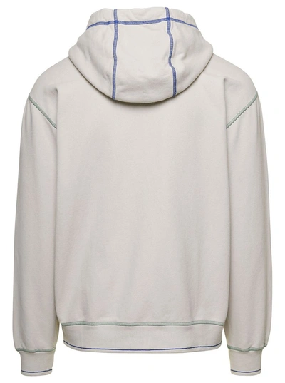 Shop Stone Island Grey Hoodie With Contrasting Logo Embroidery In Cotton Man In White