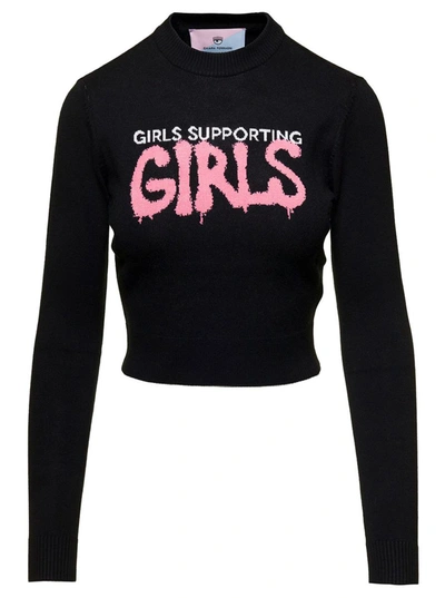 Shop Chiara Ferragni Black Sweater With 'girls Supporting Girls' Jacquard In Viscose Blend Woman