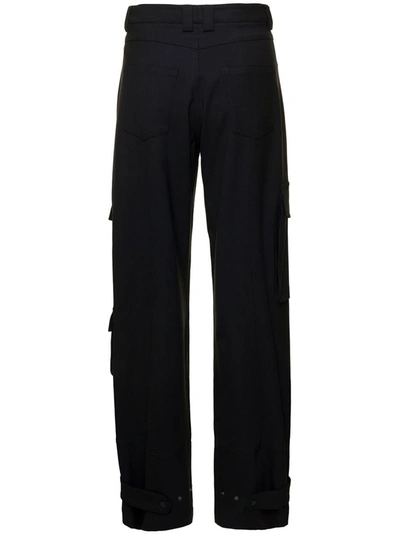 Shop Pt Torino 'gisele' Oversized Black Cargo Pants With Patch Pockets In Stretch Wool Woman