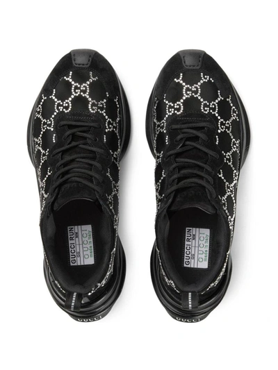 Shop Gucci Run Crystal-gg Sneakers In Black
