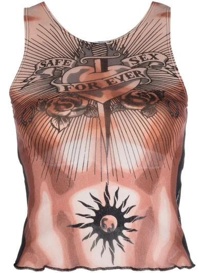 Shop Jean Paul Gaultier Top In Nude Brown Black