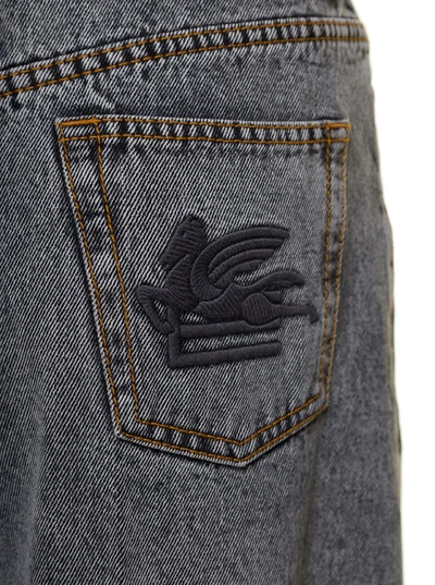 Shop Etro Grey Bootcut Jeans With Pagasus Patch In Cotton Denim Woman