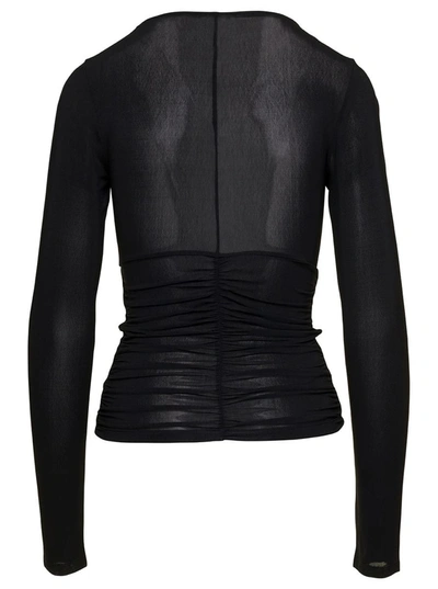 Shop Isabel Marant 'laura' Black Long Sleeve Gathered Top With Cut-out In Stretch Viscose Woman
