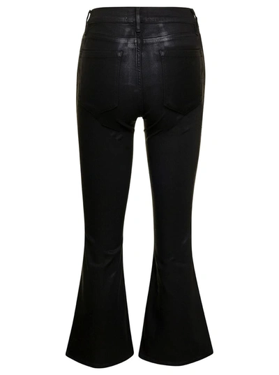 Shop Frame Cropped Black Flared Jeans With Luminous Finish In Cotton Blend Denim Woman