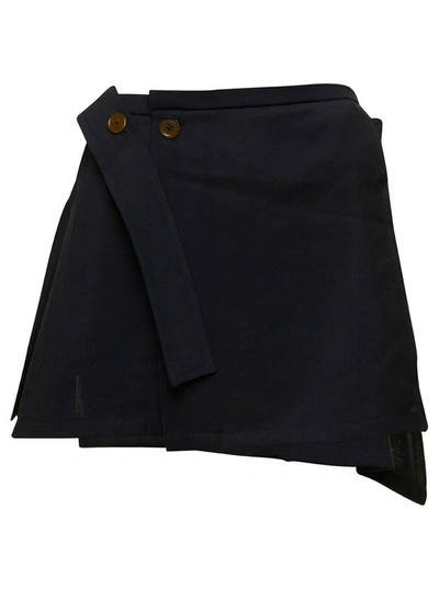 Shop Vivienne Westwood 'meghan' Black Asymmetric Mini Skirt With Buttons In Wool Woman