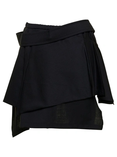 Shop Vivienne Westwood 'meghan' Black Asymmetric Mini Skirt With Buttons In Wool Woman