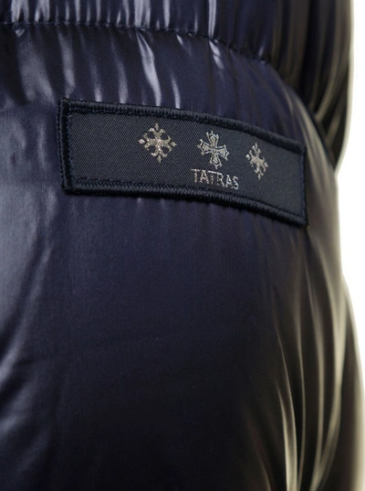 Shop Tatras 'mejikino' Long Blue Down Jacket With Hood And Logo Patch In Shiny Nylon Man