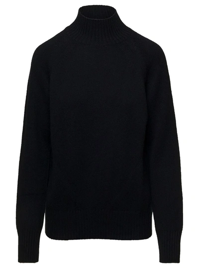 Shop Allude Black Mockneck Sweater With Ribbed Trim In Cashmere Woman