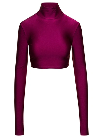 Shop The Andamane 'orchid' Bordeaux Turtleneck Crop Top In Stretch Polyamide Woman
