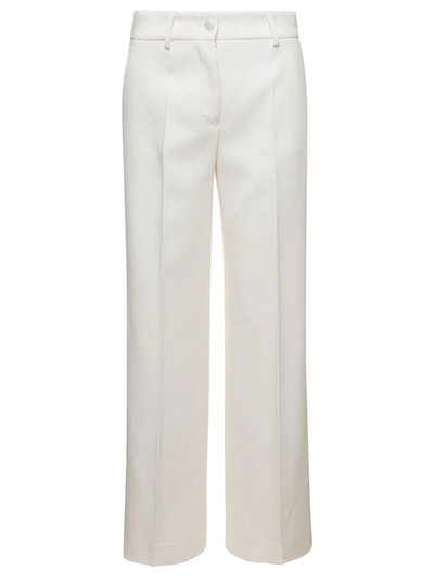 Shop Dolce & Gabbana White Straight Pants With Tonal Buttons In Stretch Viscose Woman