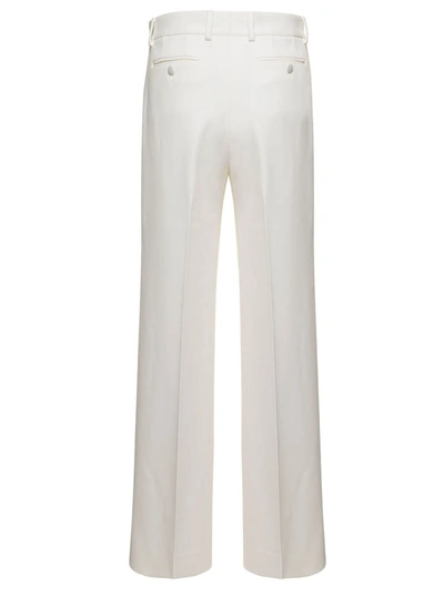 Shop Dolce & Gabbana White Straight Pants With Tonal Buttons In Stretch Viscose Woman