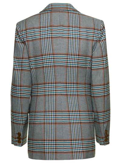 Shop Vivienne Westwood Grey Single-breasted Jacket With All-over Check Motif In Viscose Blend Woman In Blu
