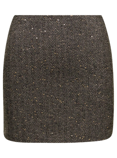 Shop Twinset Grey Mini-skirt With Paillettes Embellishment In Wool Blend Woman In Brown