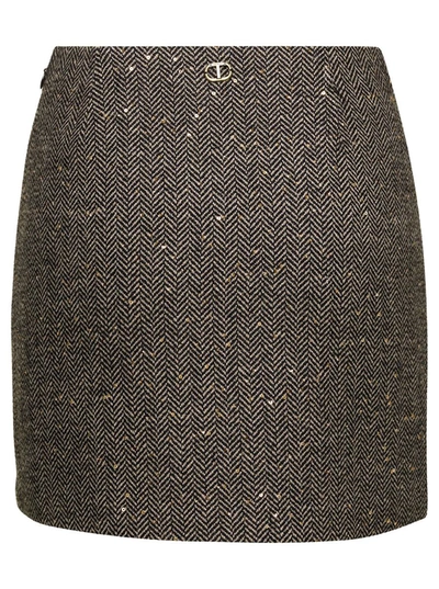 Shop Twinset Grey Mini-skirt With Paillettes Embellishment In Wool Blend Woman In Brown