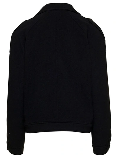 Shop Forte Forte Black Cropped Double-breasted Jacket In Wool Woman