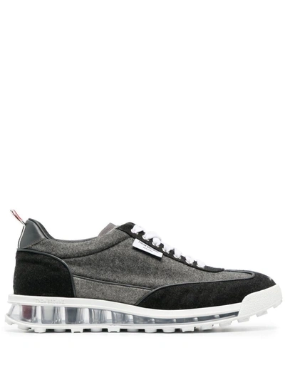 Shop Thom Browne Leather Sneakers In Grey