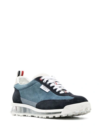 Shop Thom Browne Leather Sneakers In Blue