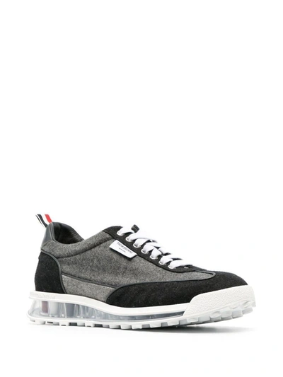 Shop Thom Browne Leather Sneakers In Grey