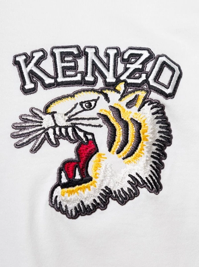 Shop Kenzo White Crewneck T-shirt With Tiger Embroidery In Cotton Man